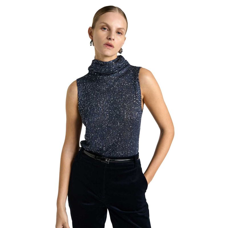 Cue Sequin Sleeveless Funnel Neck Knit image number 0